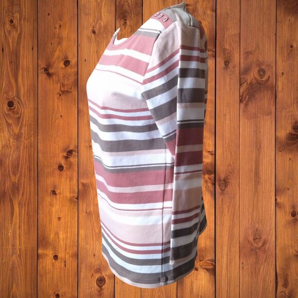 HASTING & SMITH WOMEN'S PETITE MEDIUM STRIPED 3/4 SLEEVE SHIRT PULLOVER - Picture 4 of 5